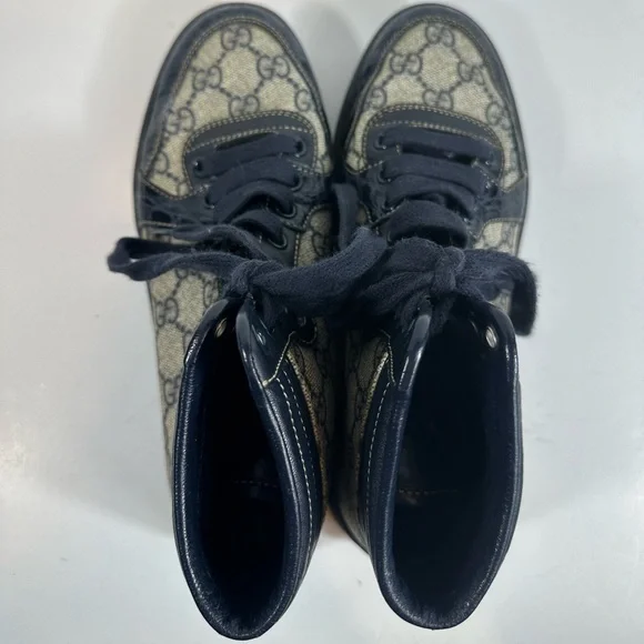 Gucci High Top Blue Croc Leather Monogram GG Canvas Sneakers Eu 36 US 6 - Picture 6 of 11